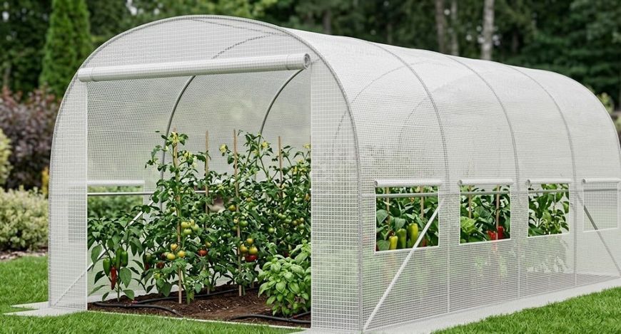 Садова теплиця 10 м&sup2; (4 х 2,5 х 2 м) з армованою плівкою UV-4, з вікнами, Біла
